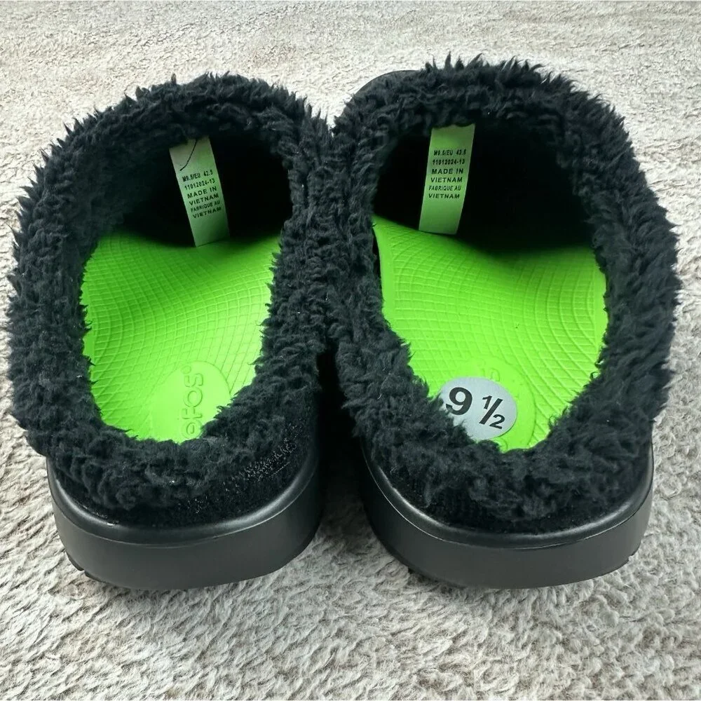 Oofos Oocoozie Black Mule Sherpa Fuzzy Recovery Slippers Men's Size 9.5 NWOB